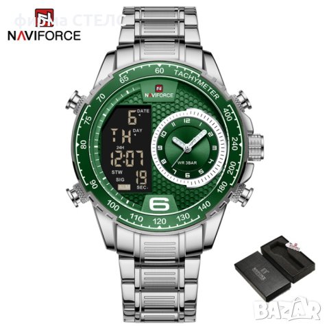 Мъжки часовник Naviforce, Неръждаема стомана, Хронограф, Зелен / Сребрист, снимка 3 - Мъжки - 41686568