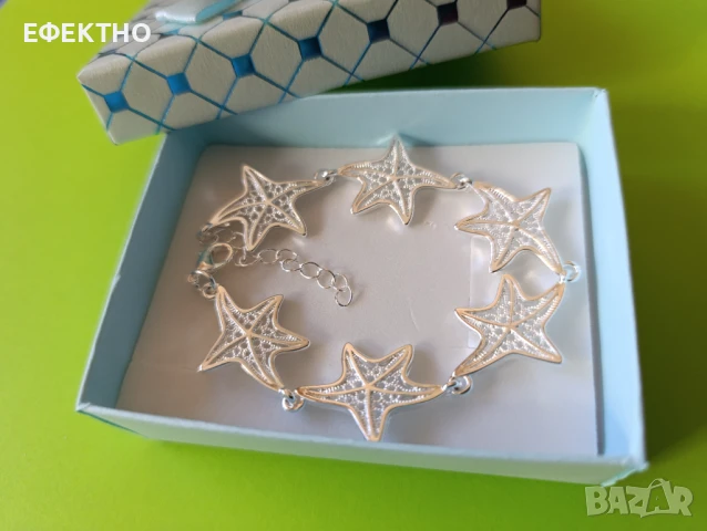 Нова, масивна сребърна гривна, с морски звезди, в подаръчна кутия., снимка 2 - Гривни - 50952743