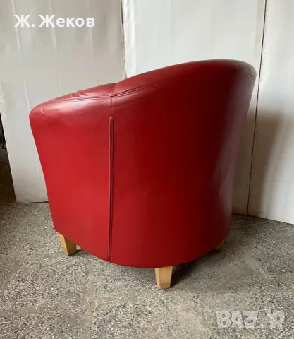 Червен кожен фотьойл, снимка 4 - Дивани и мека мебел - 55732743