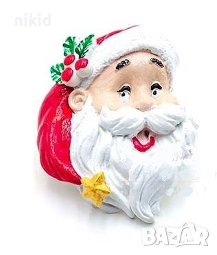 Дядо Коледа грамадна глава с имел силиконов молд форма фондан шоколад гипс 