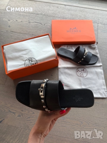 Hermes естествена кожа чехли черни, снимка 3 - Чехли - 51541569