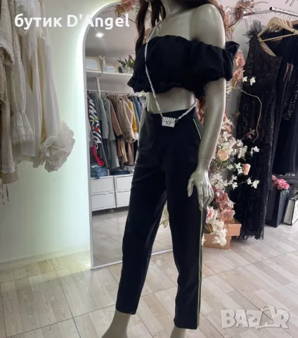 Панталон с висока талия и кант в неон, снимка 3 - Панталони - 49266970