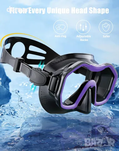 Lealinga Комплект маска и шнорхел за възрастни, 2 броя, черно и лилаво, снимка 3 - Водни спортове - 49496353