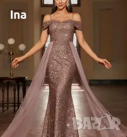 Луксозна паетена дълга рокля, снимка 1