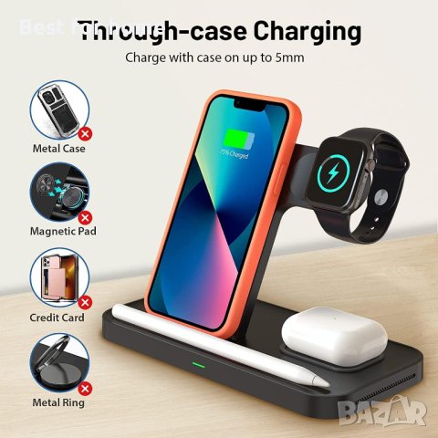 4 в 1 интелигентно безжично зарядно устройство,iPhones,iWatch всички QI-съвместими устройства, снимка 2 - Безжични зарядни - 41244524