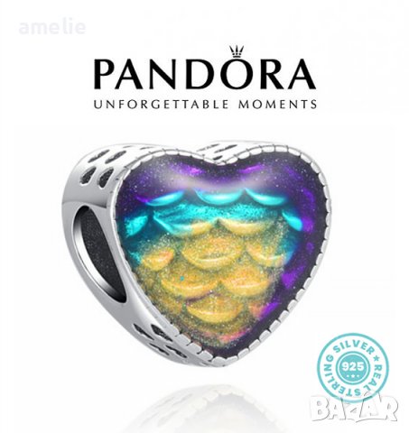 Промо -30%! Талисман Pandora Пандора сребро 925 Mermaid's Heart. Колекция Amélie, снимка 1 - Гривни - 39928718