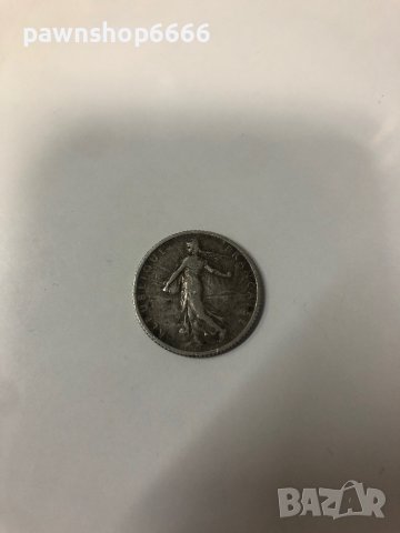 Сребърна монета Франция 1 франк, 1910г,