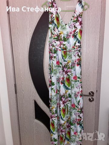 Уникален елегантен дълъг гащеризон тропически принт екзотичен десен диви цветя Mohito, снимка 6 - Гащеризони - 42020652