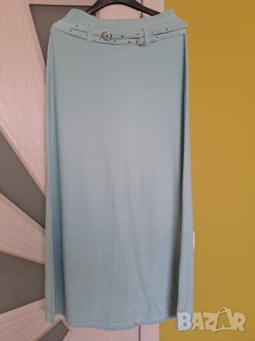 Дълга пола с коланчета отпред много светло синьозелено S-М, снимка 1