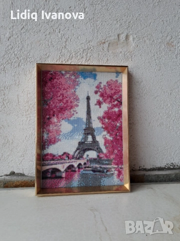Диамантен гоблен Айфелова кула-готов и рамкиран, снимка 4 - Гоблени - 51287415
