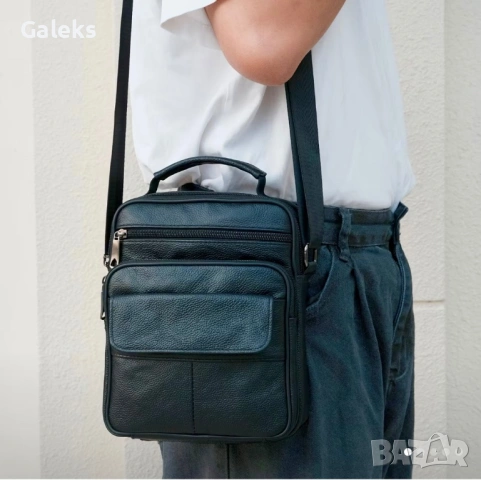 Мъжка ежедневна кожена чанта с класически дизайн /Черна естест. кожа!, снимка 9 - Чанти - 53103789