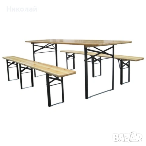 Сгъваем комплект градинска маса с 2 пейки - от чамово дървоо, снимка 2 - Градински мебели, декорация  - 53513042