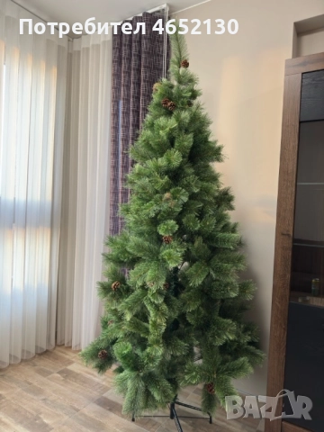 Гъста коледна елха с шишарки, 210см