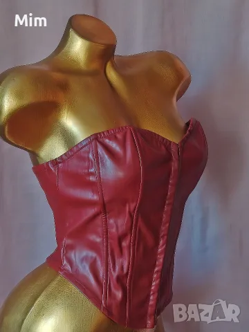М Кожен корсет бордо, снимка 4 - Корсети, бюстиета, топове - 55881078
