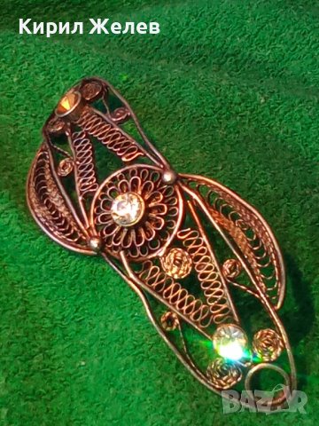 СРЕБЪРНА ФИЛИГРАННА АРТ ДЕКО ШНОЛА ФИБА за КОСА с ЦИРКОНИ МАЙСТОРСКА ЮВЕЛИРНА СТАРА РАБОТА 24071, снимка 2 - Антикварни и старинни предмети - 33789665