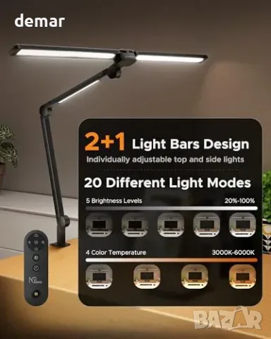 NGTeco LED настолна лампа с 2+1 светлинни ленти и дистанционно, снимка 3 - Настолни лампи - 55871316