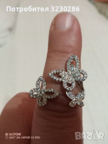 НОВ Сребърен пръстен с пеперуди-925 регулиращ, снимка 2 - Пръстени - 41389681