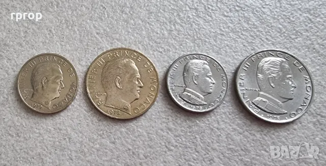 Монако. 10 ,20 сантима,  ½ франк и 1 франк . 1962  - 1979  година. Принц Рение III. 4 бройки., снимка 5 - Нумизматика и бонистика - 48648660