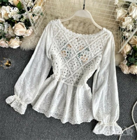 Красив топ с дантела, Памучна блуза дантела, памучна блуза бродерия, снимка 4 - Корсети, бюстиета, топове - 41078105