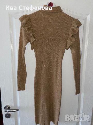Нова елегантна миди midi спортно елегантна ежедневна ластична бежова рокля рипс тип поло яка , снимка 11 - Рокли - 42655712