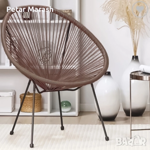 Луксозен Градиснки Комплект Acapulco – Два Кафяви Стола и Кръгла Маса от Ратан и Метал, снимка 2 - Градински мебели, декорация  - 52222747