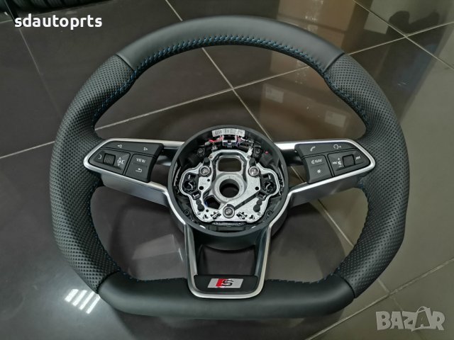 Нов Спортен Волан Audi TTS 8S S Line A3 8V A1 A4 A6 A7 Кожа Напа Син Шев, снимка 4 - Части - 44491958