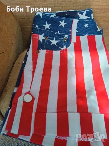 Летни къси дънкови панталони с принт на американското знаме, снимка 4 - Къси панталони и бермуди - 44478738