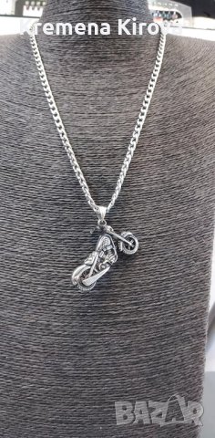 Мъжко колие от благородна стомана с мотор с череп. Идея за подарък., снимка 5 - Колиета, медальони, синджири - 41775532