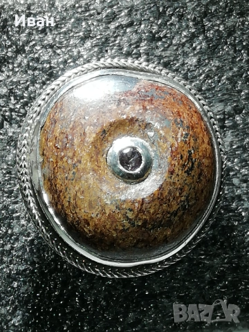 Сребърен пръстен със Сапфир и Слънчев камък , снимка 7 - Пръстени - 46999237