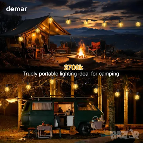 IKERY USB градински струнни лампи, 7.6M топло бяло 12 COB глобусни крушки IP65, снимка 3 - Лед осветление - 49369959