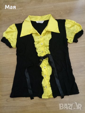 Елегантна дамска блуза сатен с буфан ръкав и стилни копчета с камъни, снимка 1 - Ризи - 38844435