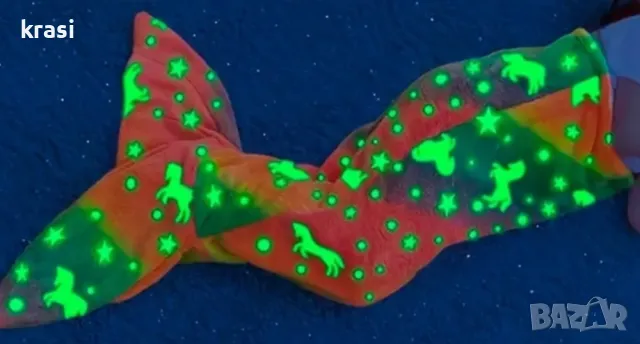 Топло Зимно Одеяло за Деца във Формата на Опашка на Русалка, СВЕТИ в тъмното, снимка 3 - Спално бельо и завивки - 48367117