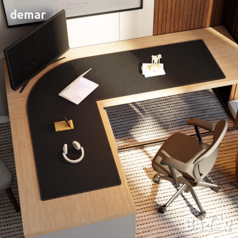 ZORESYN L-образна подложка от изкуствена кожа за бюро, 157×60 см,черна, снимка 7 - Бюра - 52403858