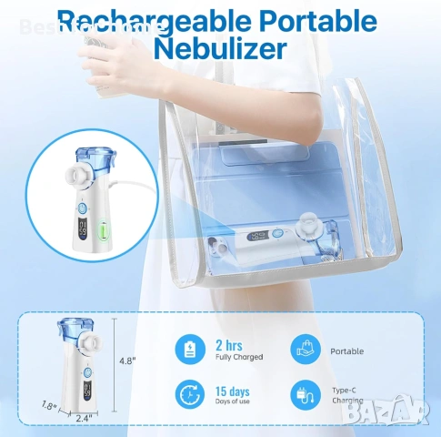 Преносим ултразвуков небулизатор за възрастни и деца, снимка 6 - Друга електроника - 53818870