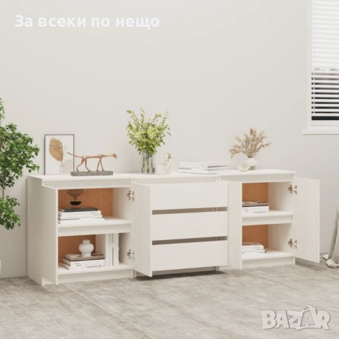 Странично шкафче, бяло, 180x36x65 см, бор масив, снимка 5 - Шкафове - 42361694