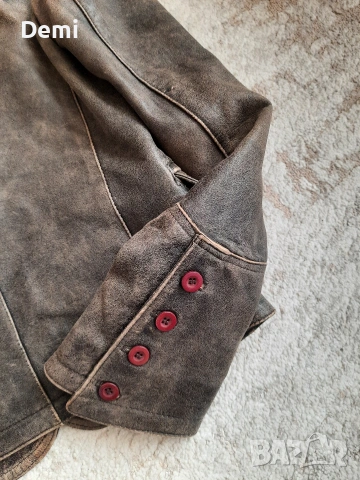 Дамско кафяво кожено яке. Винтидж , снимка 4 - Якета - 53842802