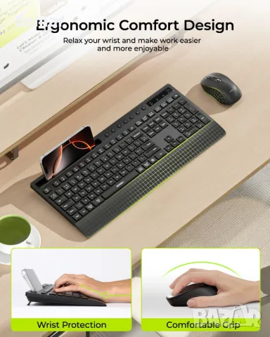 seenda COE201 Bluetooth клавиатура и мишка с държач за телефон и поставка за длани за Windows и Mac, снимка 3 - Клавиатури и мишки - 49879928