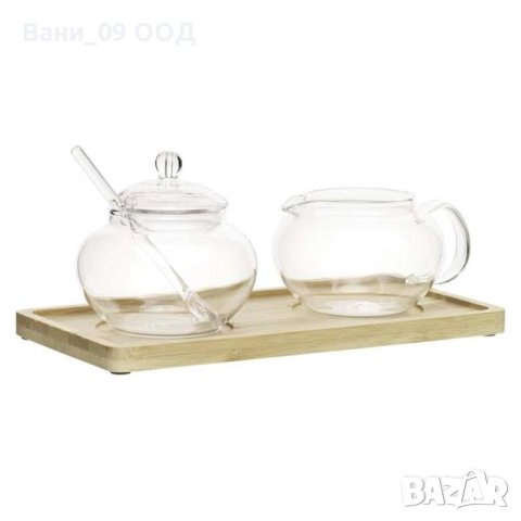 Сет каничка и захарница с бамбукова подложка, снимка 2 - Аксесоари за кухня - 41889957
