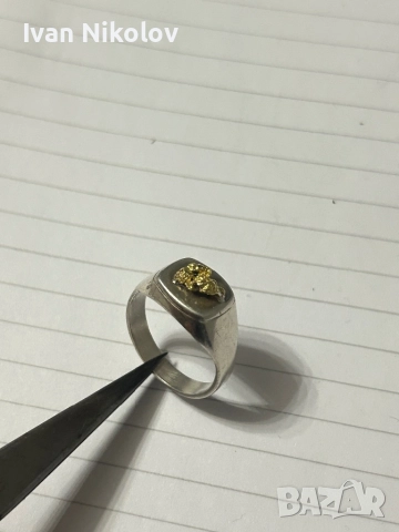 Мъжки сребърен пръстен със самородно злато, голяма самородка, снимка 7 - Пръстени - 52726763