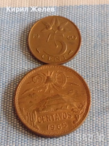 Две монети 20 сентавос 1965г. Мексико / 5 цента 1960г. Недерландия за КОЛЕКЦИЯ ДЕКОРАЦИЯ 18687, снимка 1 - Нумизматика и бонистика - 44507307