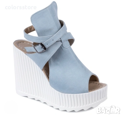 Сандали на платформа - светлосин велур - 9105

, снимка 1 - Сандали - 34663334