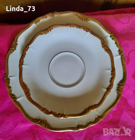  Десертна чиния+подл.чинийка-зл.кант+бароков релеф. Маркирани -"Edelstein"-Bavaria-Maria-Theresia. , снимка 1