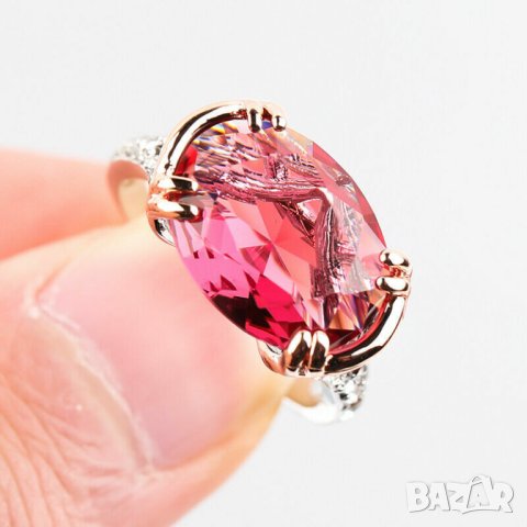 Пръстен с червен циркон, позлата, снимка 2 - Пръстени - 41825129