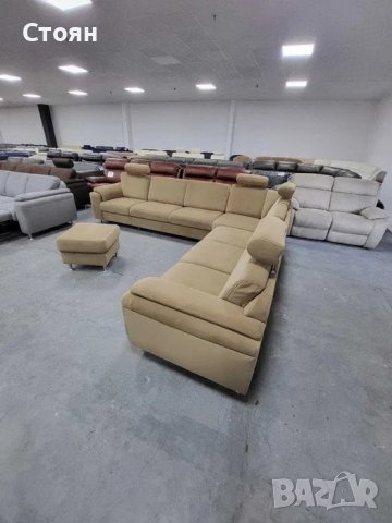 ПРОМОЦИЯ!!! Тъмно бежов ъглов диван от плат с ф-я сън и табуретка ZE-EM05003, снимка 5 - Дивани и мека мебел - 39965293