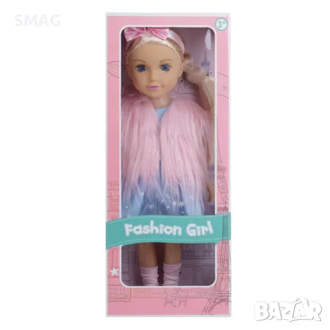 Модна кукла момиче с розова кожена жилетка и панделка - 45 см S_1245427, снимка 3 - Кукли - 48211773