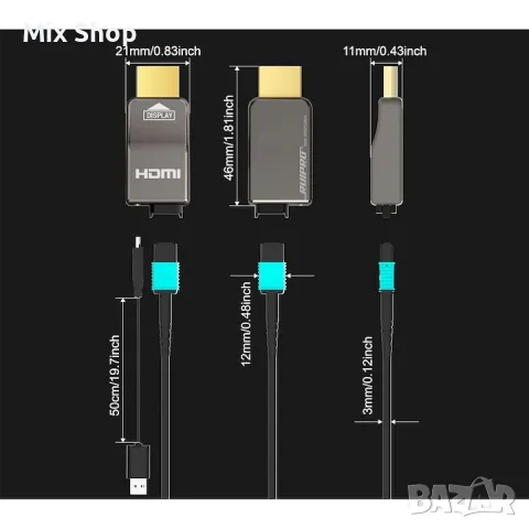 Нов RUIPRO 8K HDMI 2.1 кабел с оптичен кабел, брониран, подвижен, 48Gbps, 20 метра, снимка 5 - Друга електроника - 55979797