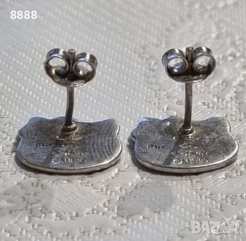 Автентични сребърни обеци Hello Kitty с емайлирани лица, снимка 6 - Обеци - 44230716