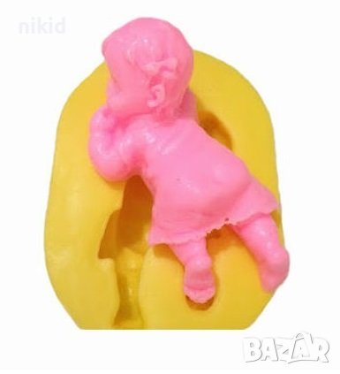 Момиче момиченце по корем бебе дете силиконов молд форма калъп фондан гипс пита украса декор, снимка 1 - Форми - 42192610