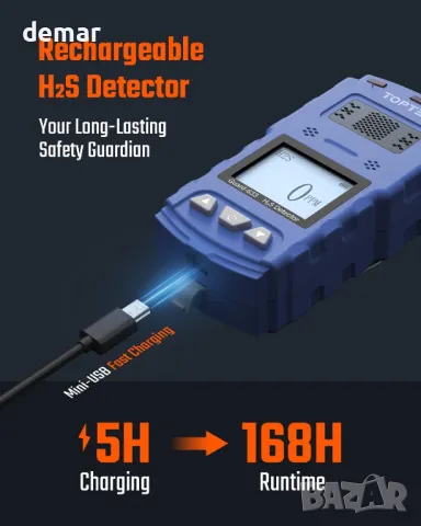 TOPTES Guard-633 H2S детектор, H2S монитор с щипка с прецизен газов сензор, 0,5 сек бърза реакция, снимка 2 - Други стоки за дома - 48342955