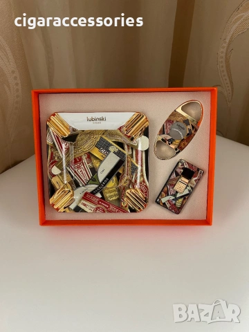 Луксозен подаръчен комплект за пури – пепелник, запалка и резачка, снимка 3 - Запалки - 53028087